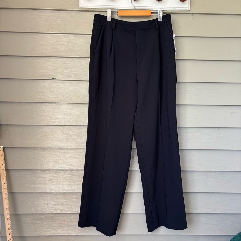 Good American Black Luxe Suiting Wide Leg Column Trousers